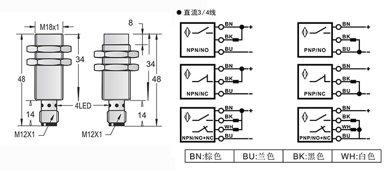 M18-M12-50mm圓柱標準型接近開關接頭式